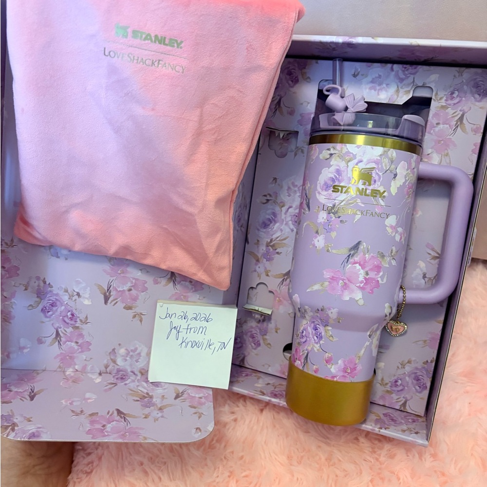 Love Shack Fancy Stanley collab Floral Tumbler with Purple and Gold Accents
